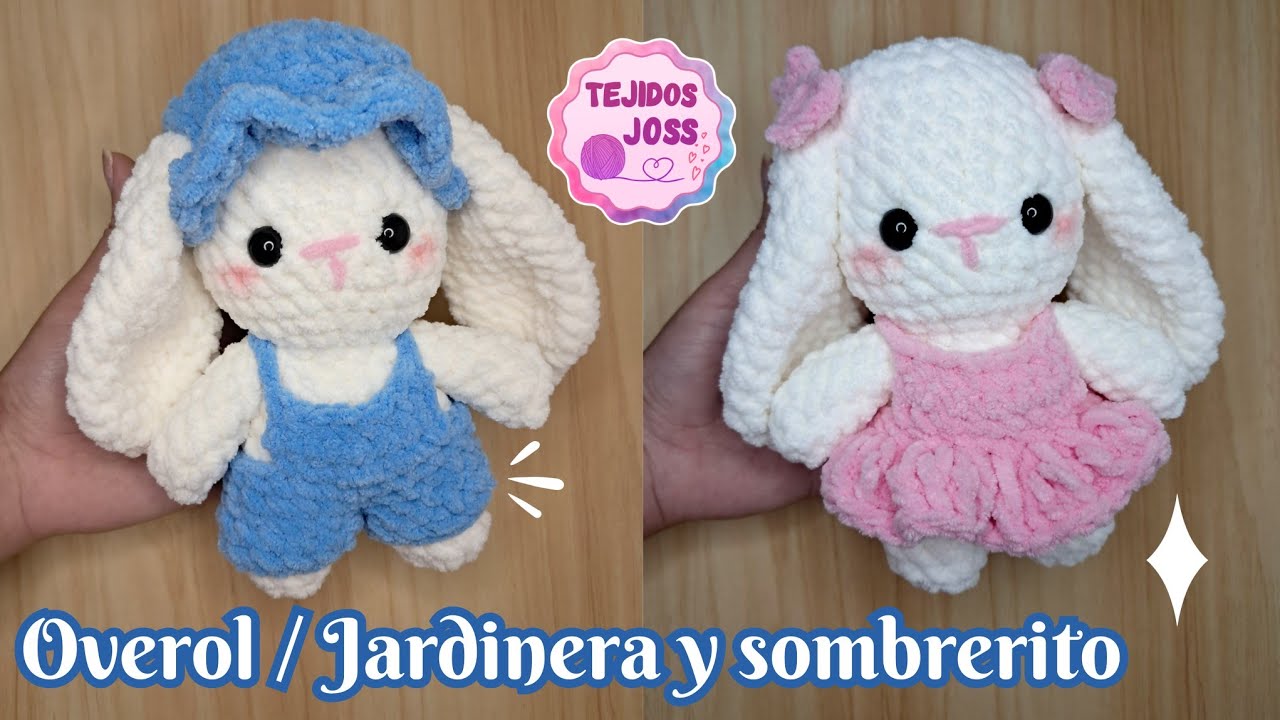 Overol o jardinera para conejito tejido en chenille | Tejidos Joss |