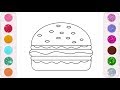 رسم وتلوين البرجر للاطفال// drawing & coloring burger for kids