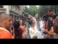 Moroccan girls and others chant hare krishna and dance with harinama ruci after paris rathayatra