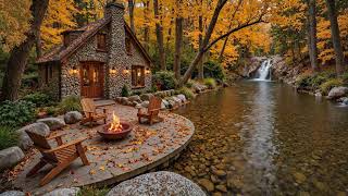 Peaceful Autumn Piano Music Cozy Riverside Cabin 🍂🔥 Crackling Fire Sounds & Deep Relaxation
