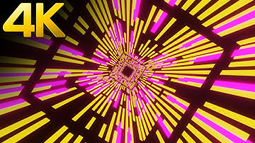 4k Abstract Neon Square light Tunnel Metallic Color Fast Moving Relaxing background Video Loop
