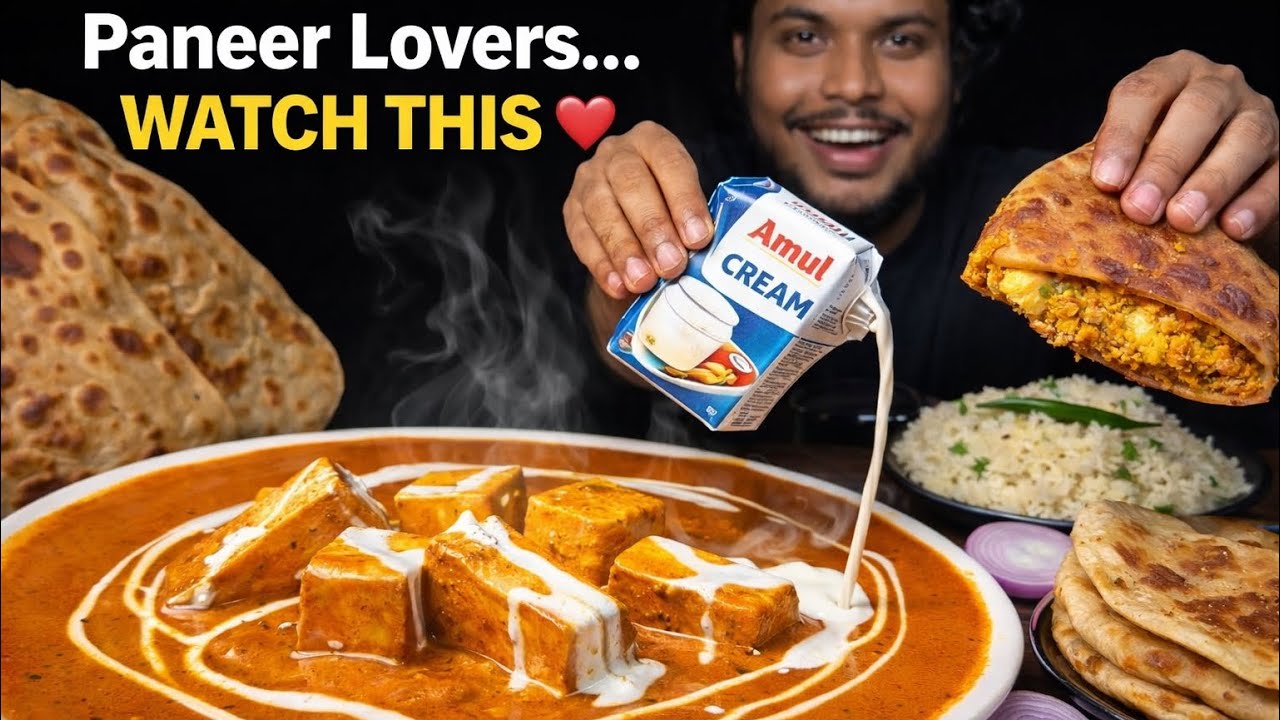 EATING PANEER BUTTER MASALA WITH🥵PARATHA😋PEAS PULAO AND PANEER PIZZA(DESI STYLE)|SPICY SHOW|