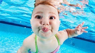 Funny Babies Swimming In The Pool