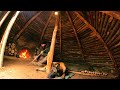 Building a Hunter Hut with a Fireplace - Bushcraft Shelter from Wood and Clay (Part:2)