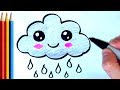 How to Draw Simple Cloud Rain - Step by Step Tutorial For Kids