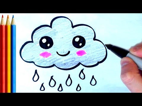 How to Draw Simple Cloud Rain - Step by Step Tutorial For Kids