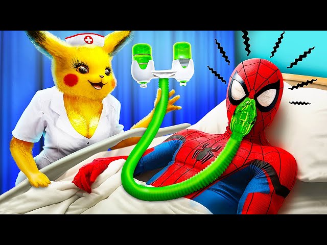 Superhelden verstecken sich im Krankenhaus! Spiderman im Krankenhaus! class=