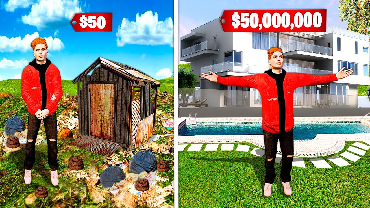 $50 House VS $50,000,000 Mega Mansion In GTA 5! (Mods)