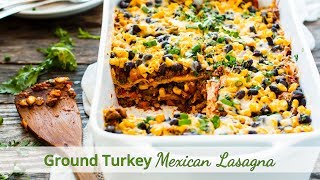 A gluten-free ground turkey mexican lasagna with tortillas and full of
spices, bell peppers, onions, black beans, cheese. this taco recipe is
s...