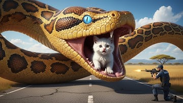 Brave Heroes Save Mother Cat from Python Attack After Accident