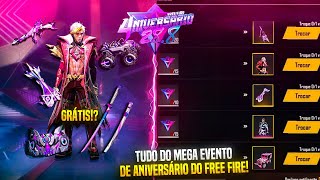 TUDO DO NOVO MEGA EVENTO DE ANIVERSÁRIO DE 4 ANOS DO FREE FIRE! NOVAS ROUPAS, PARCERIA, SKINS E MAIS