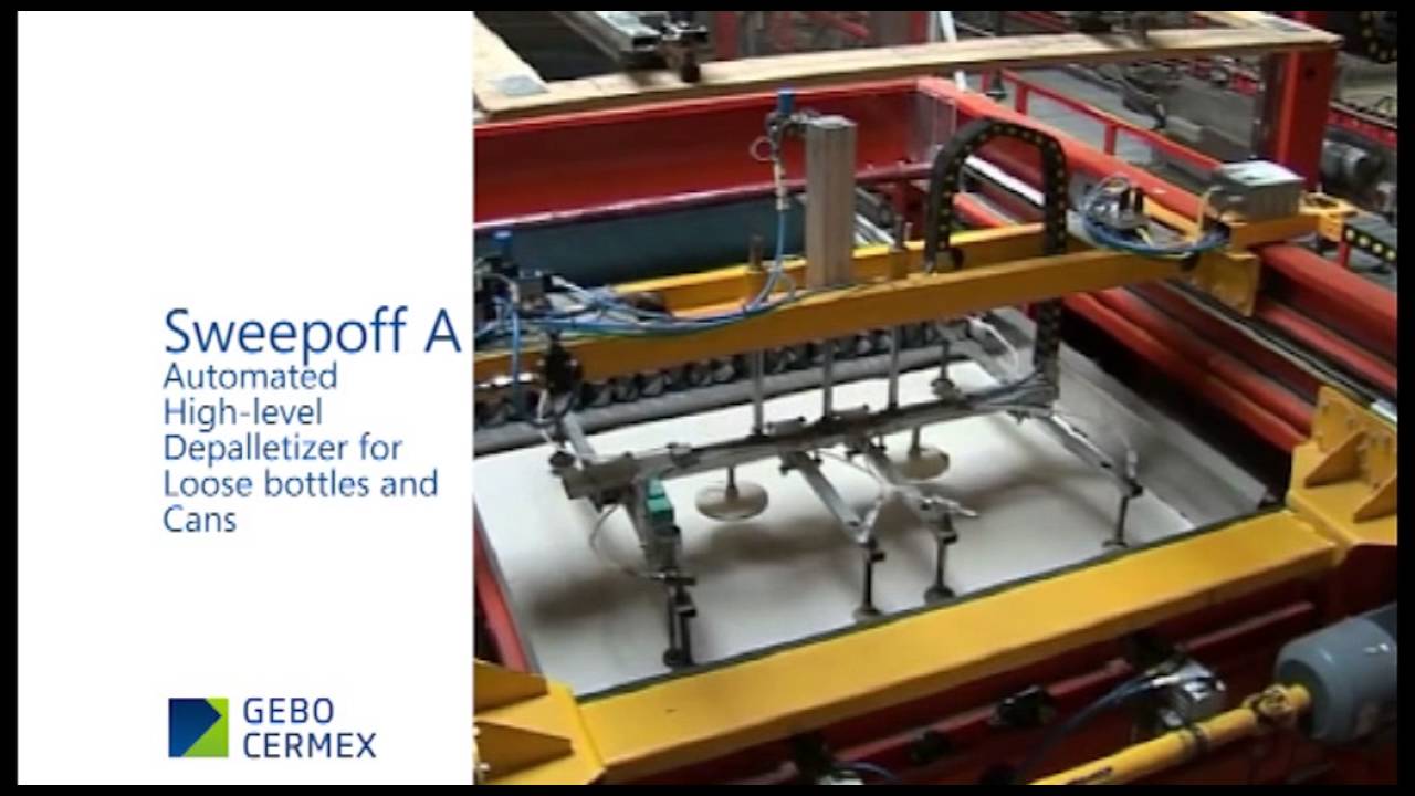 Automated high-level depalletizer for loose bottles and cans: Sweepoff A