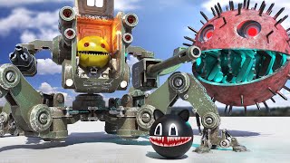 Two Robots Pacman VS Spiky Monsters. Chain Chomp in Quadruped Robot Walking in Maze