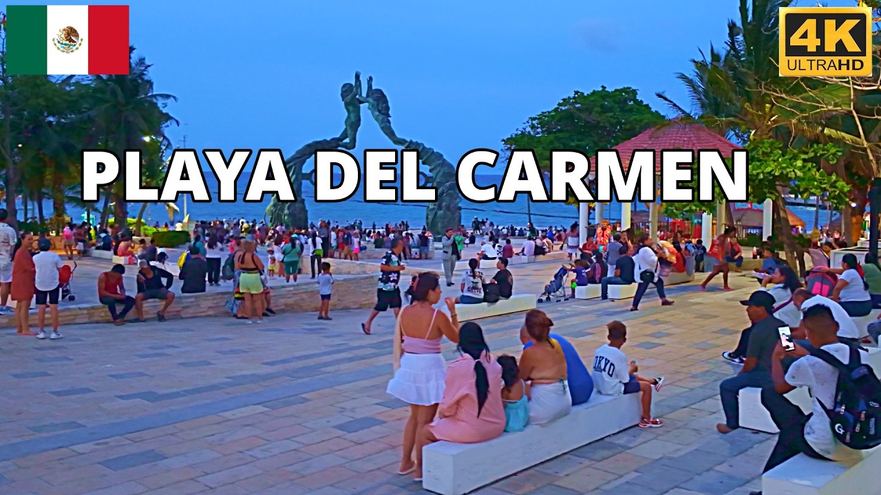 Playa del Carmen, Mexico Evening Walking Tour -  4K City Exploration