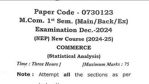 Latest Statistical Analysis Question Paper of #Mcom #Sem1 of #maashakumbhariuniversity #msu
