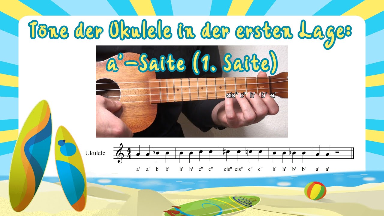 Ukulele Töne der a‘Saite (1. Saite) in der 1. Lage YouTube