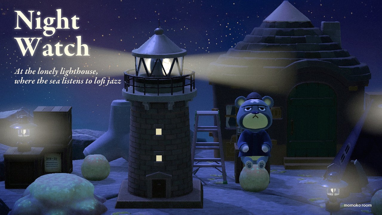 Midnight Lighthouse🌙 ocean waves & calm lofi jazz | Animal Crossing ambience