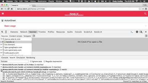 Searching within all sources using Chrome DevTools