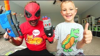 FATHER SON SUPER HERO NERF WAR! / Spiderman Homecoming!