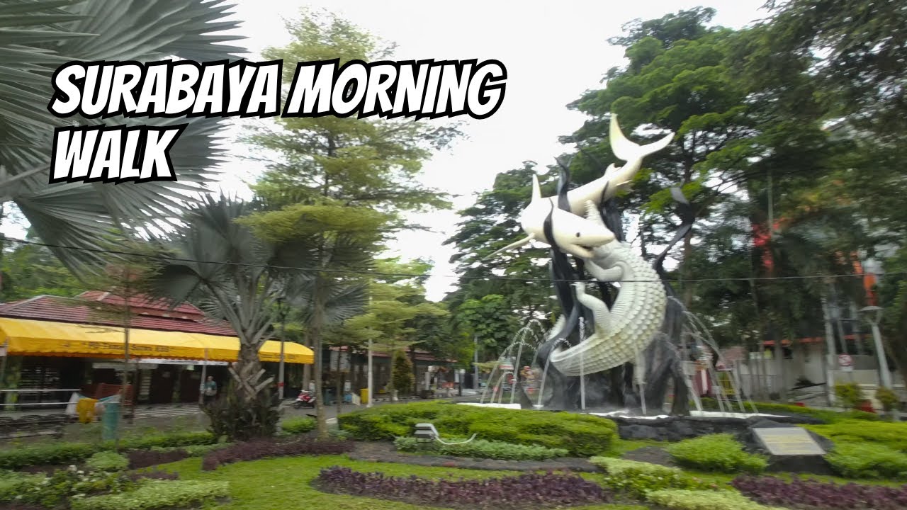 Walking Tour Pagi di Kota Surabaya | Jembatan Sawunggaling ke Taman Bungkul [4K]
