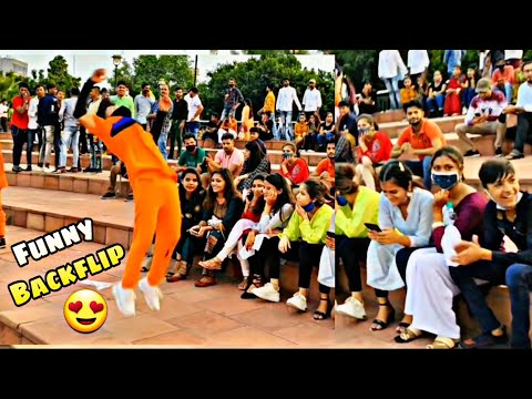 Backflip In Public ! Delhi cute girl funny 😆 reactions 🤣