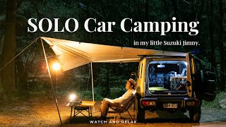 Solo Camping and Sleep in Suzuki Jimny | Mess Tin Cooking | ASMR | Tarp Shelter