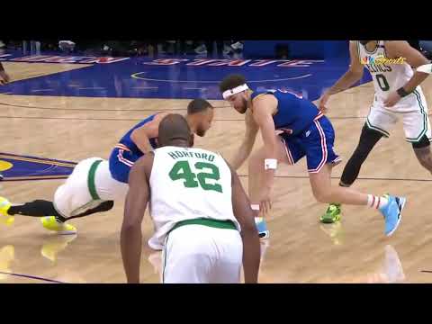 Marcus Smart dives on Steph Curry's ankle before kicking Klay Thompson