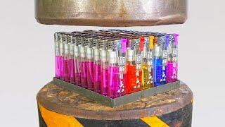 What happens when 50 lighters are crushed by a hydraulic press?