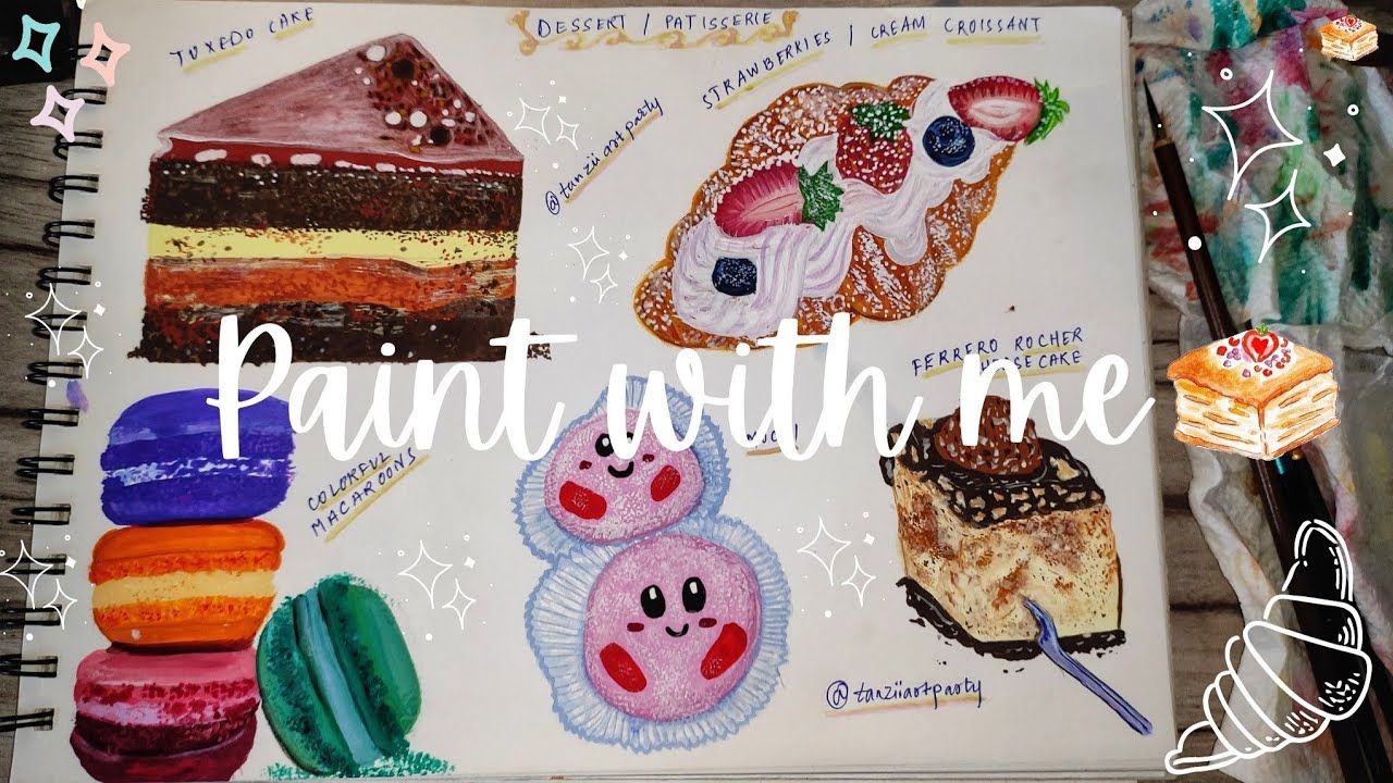 Paint with me - Painting Desserts🥧 + Pastries🥐 Using Himi Jelly Gouache ...