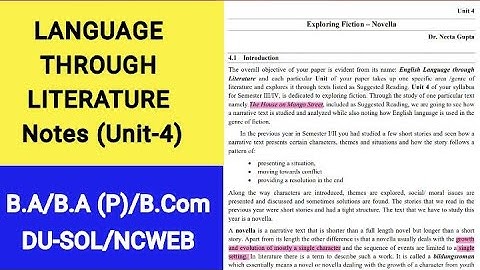 Language through Literature- Unit 4 Exploring Fiction | Sem 3rd| B.A B.A(P) B. Com | DU-SOL/NCWEB