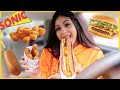 SONIC DRIVE IN MUKBANG! (FOOTLONG CHILI CHEESE HOT DOG,TATER TOTS,BURGER,CORN DOG,MOZZARELLA STICKS)