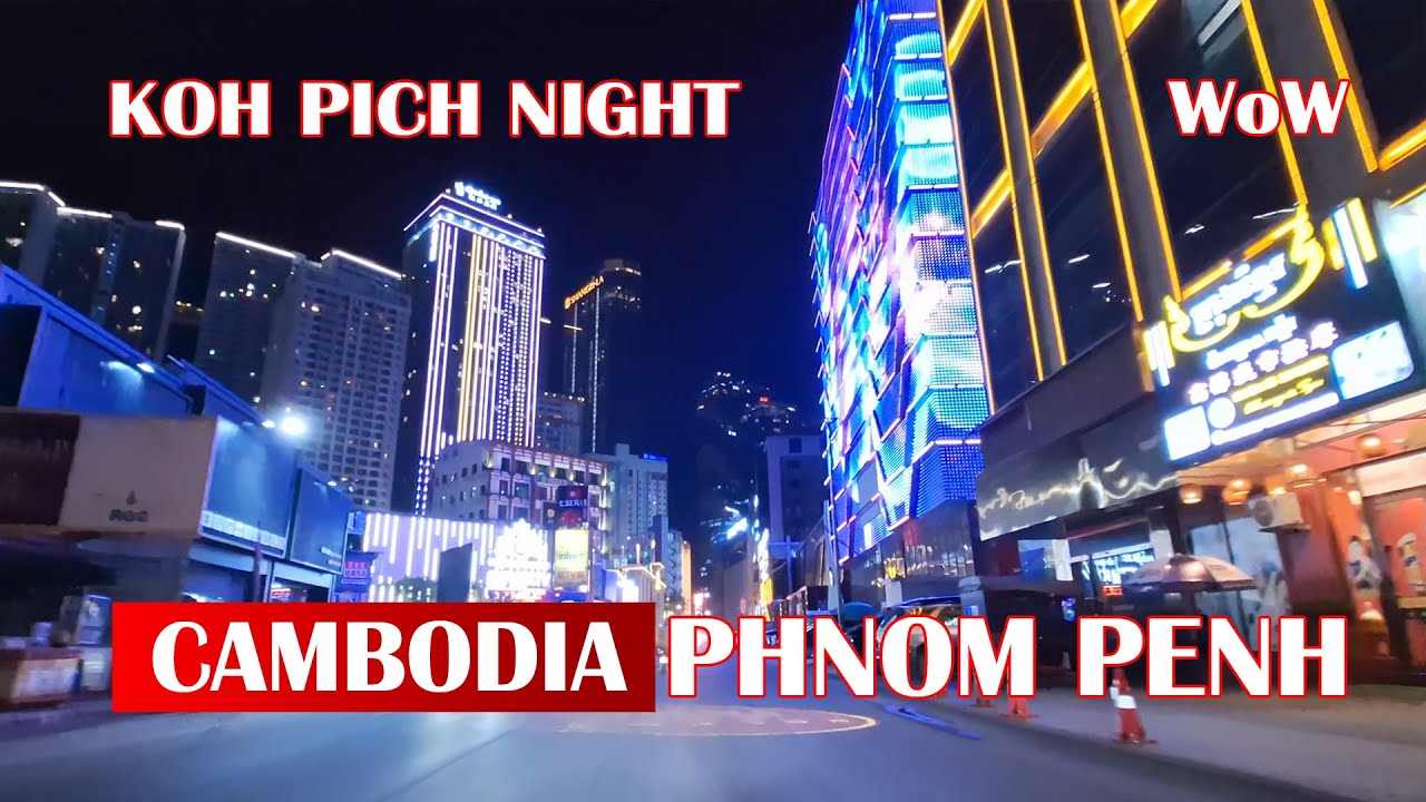Phnom Penh Nightlife Drive 2025 | Chinese Restaurants, Casinos & Skyline Lights (4K)