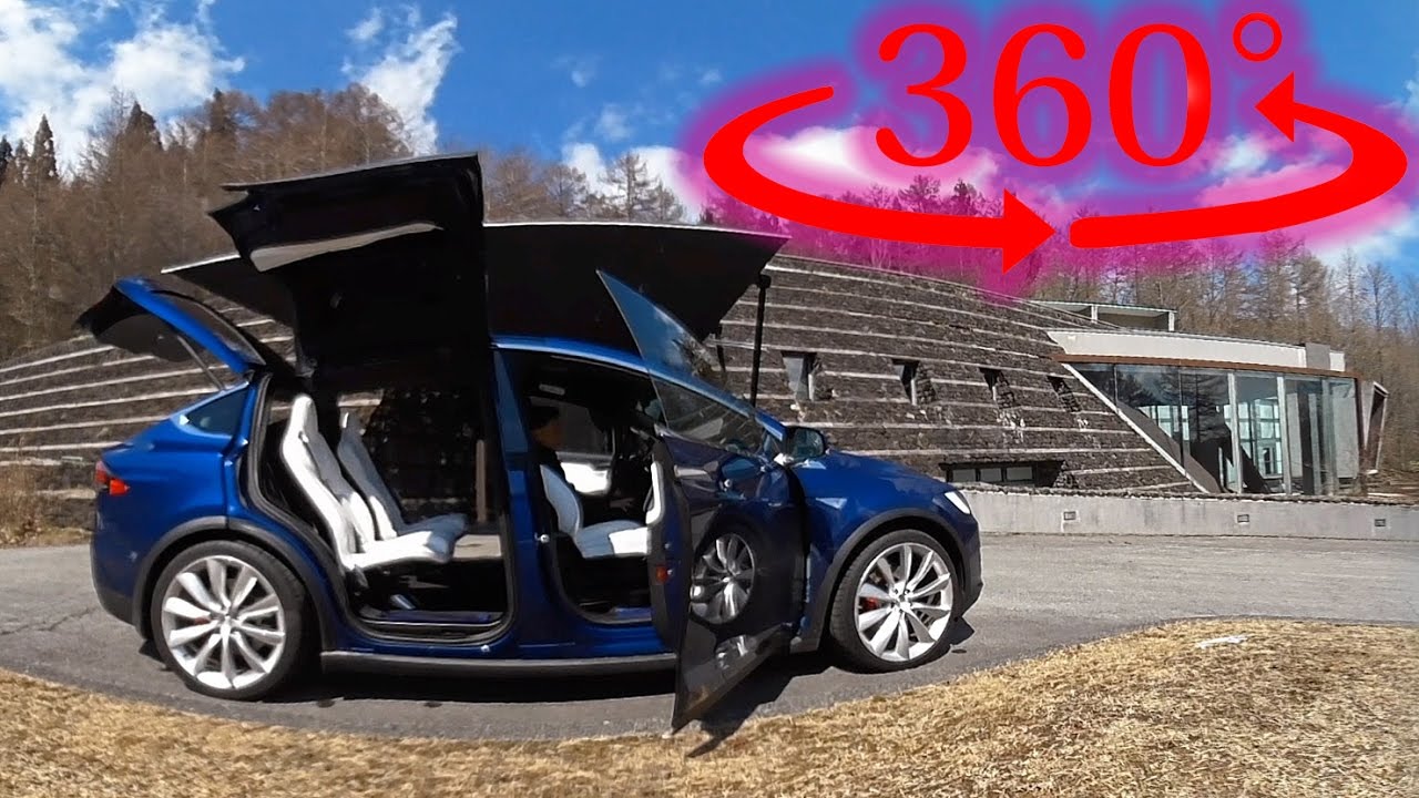 360度 VR試乗】テスラ モデルX のファルコンウィングを中から見てみる