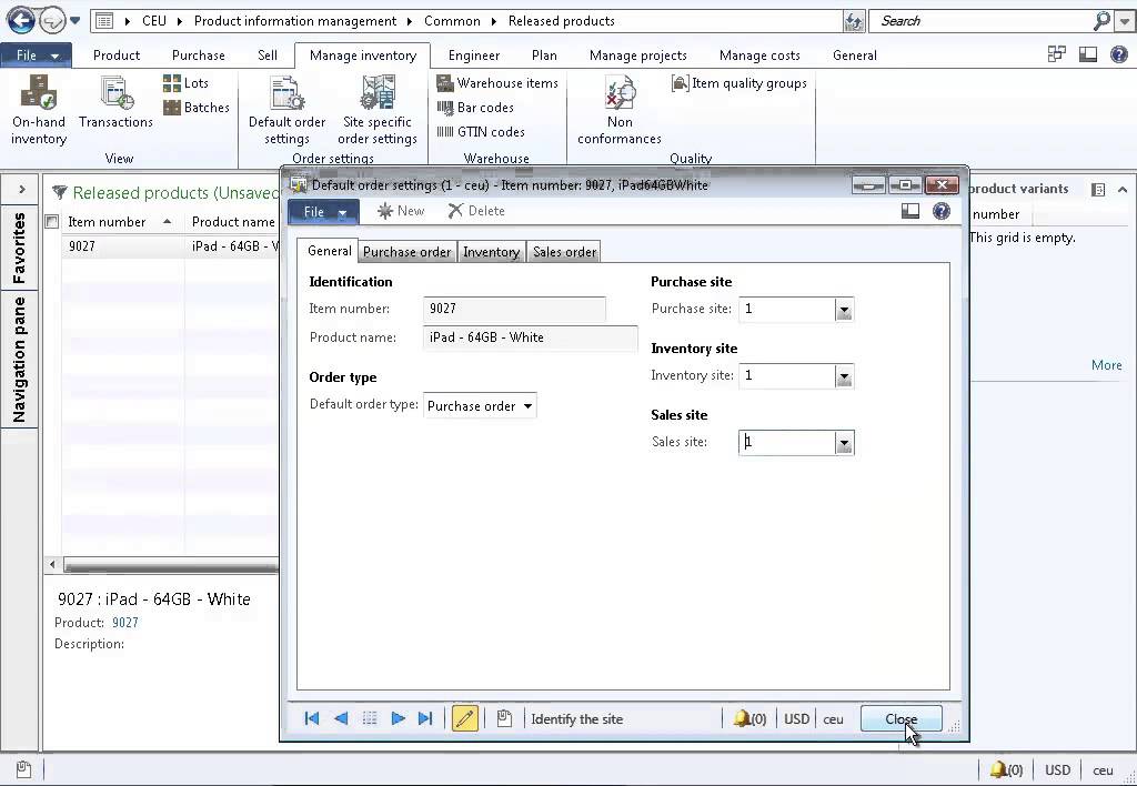 Dynamics AX 2012 Trade - Products - Default Order Settings - YouTube