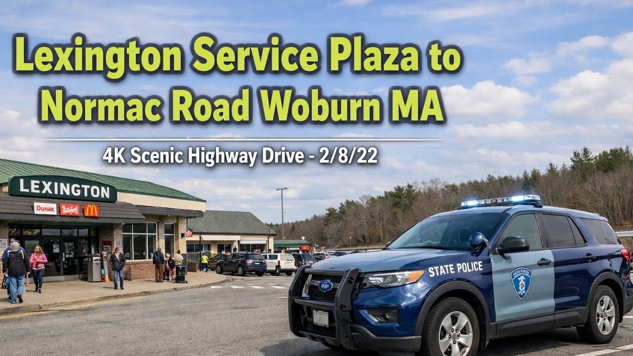 🚘 Lexington Service Plaza to Normac Road Woburn MA | 4K Scenic Highway Drive - 2/8/22