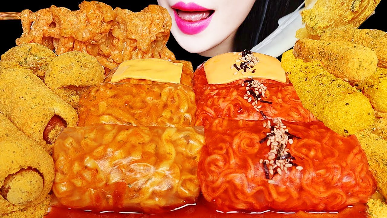 ASMR CHEESY CARBO FIRE NOODLE, CHEESE BALL 불닭쌈 뿌링클 치즈볼, 치즈스틱  EATING SOUNDS MUKBANG