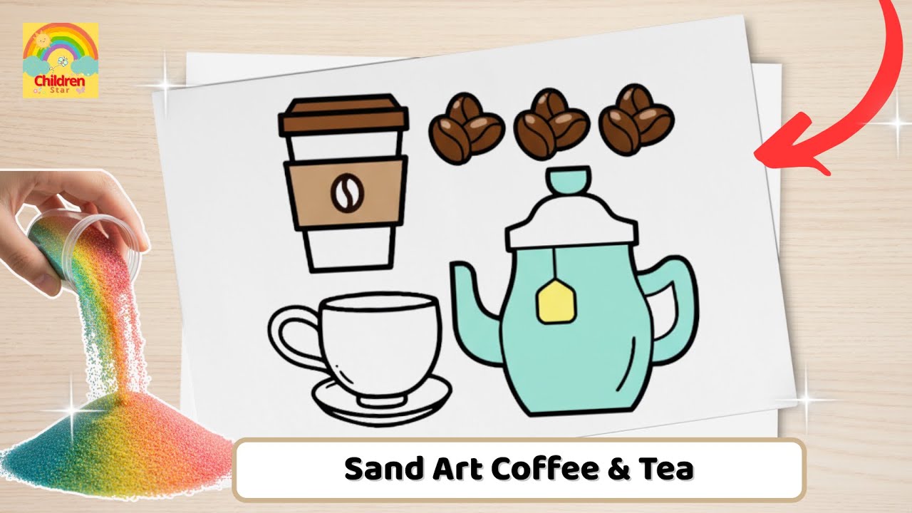 Sand Painting Coffee Pot, Cup & Beans | Colorful Sand Art for Kids