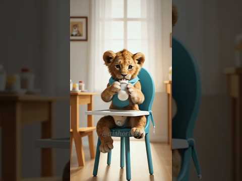 Adorable Baby Lion Having Milk Like a Baby 🍼🦁| #shorts #ai #lion