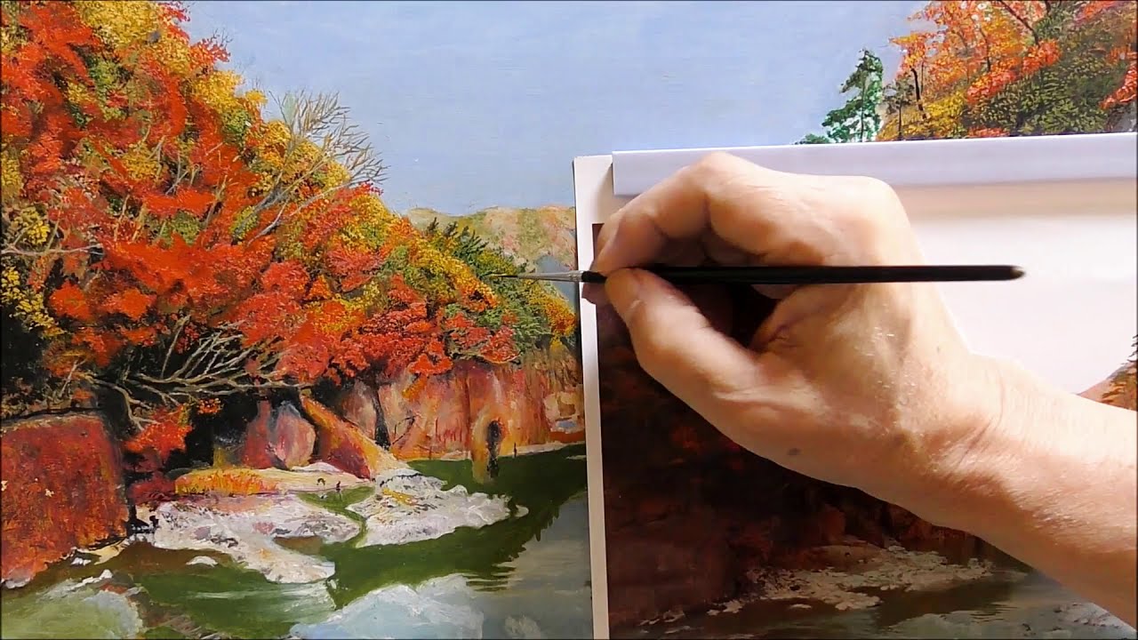 【紅葉】日光龍王峡　油絵 Autumn leaves of Nikko Dragon King Canyon [oil painting]