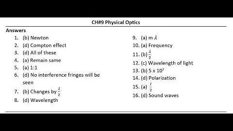 MCQs Answers of Physics-XI Balochistan Textbook Board: Chapter 9 - Physical Optics