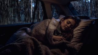 Falling Asleep in Car with Heavy Rain and City Lights at Midnight
