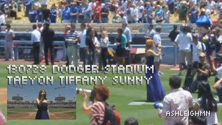 130728 Taeyeon & Tiffany National Anthem & Sunny Pitch @ Dodgers
