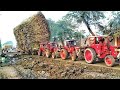 7 tractors pulling heavy loaded trailer  farmers heavy transport
