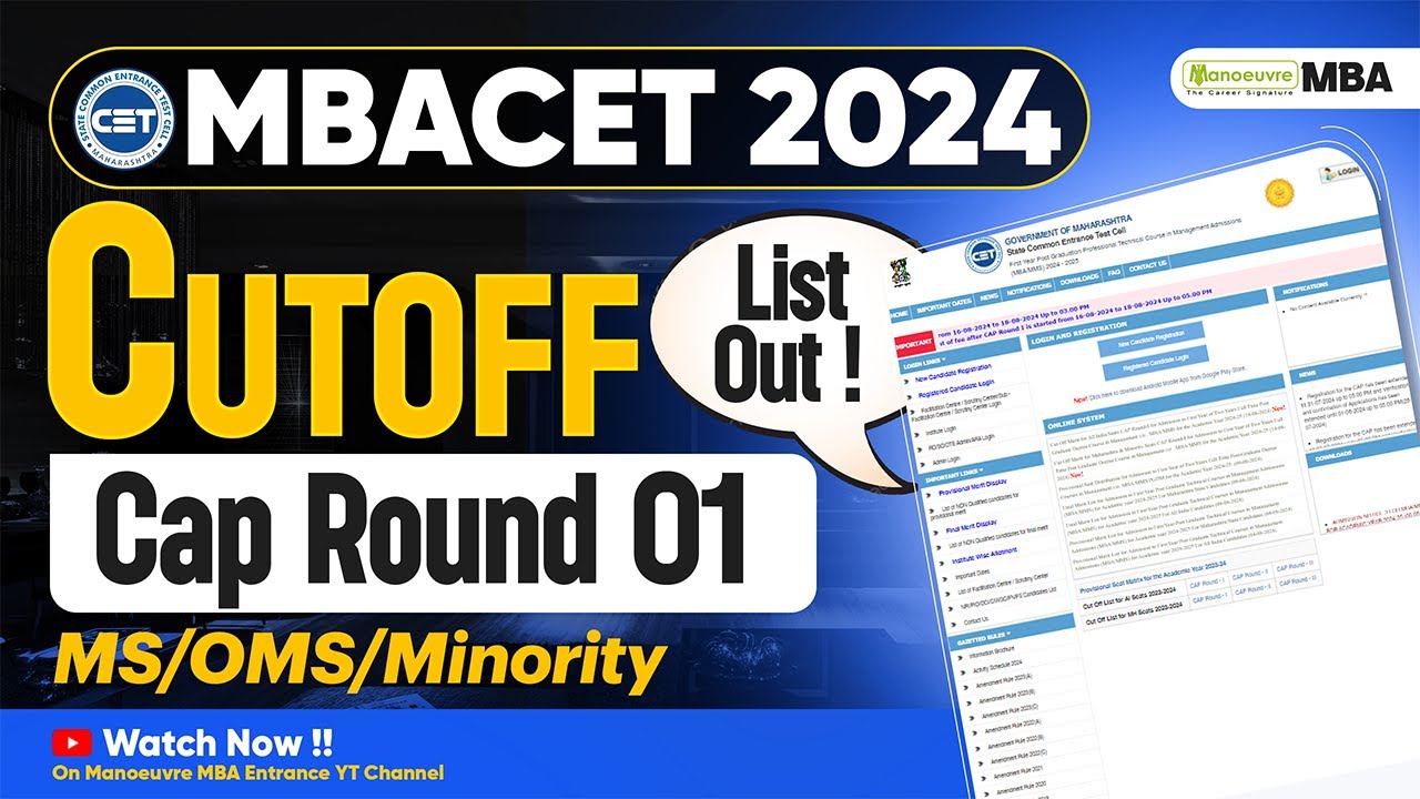 MBA CET 2024 CAP Round 1 Cut Off List Out! MS | OMS | Minority - YouTube