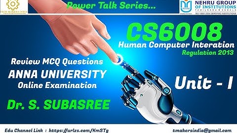 CS6008 | MCQs | Unit I | Human Computer Interaction| Anna University | Dr. S. Subasree
