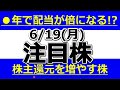 ●年で配当が倍になる！？株主還元を増やす株【6月19日(月)の注目株まとめ】