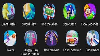 Giant Rush,Sword Play,Find The Alien,Sonic Dash,Flow Legends,Twerk,Huggy Play Time Puzzle Game,
