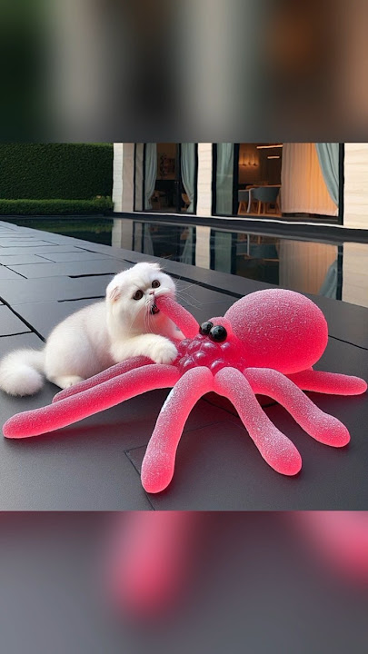 cute cat eating gummy spider fink blue green color #catcute #funny #shorts