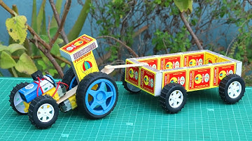 How to Make a Matchbox Tractor with Trolley at Home | DIY Matchbox Tractor Toy with DC Motor