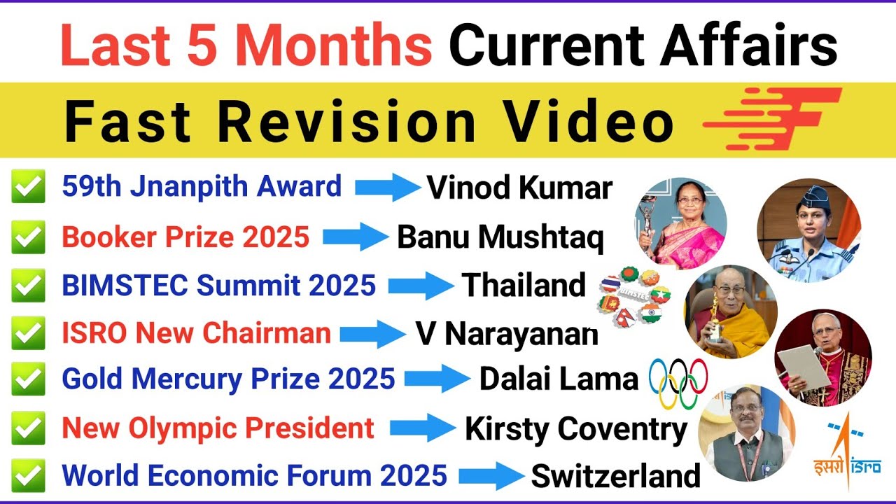 Last 5 Months Current Affairs Revision | January 2025 to May 2025 ...